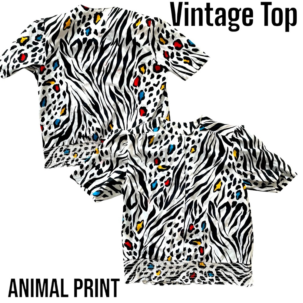Vintage top animal print w/ elastic waist sz 12. 100% polyester